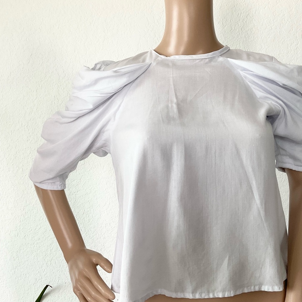 Valija Gitana Chic Ruched Sleeve White Blouse hand made